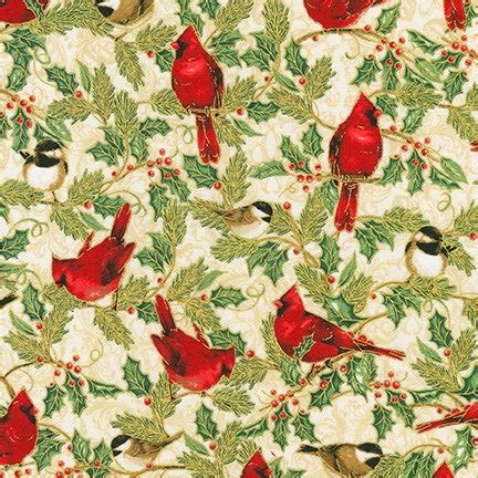 birds and foliage floral metalic kaufman fabric+|Winter's Grandeur 8 .